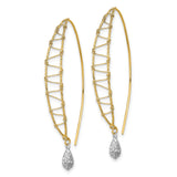 14k Two Tone Gold Drop Earrings with Wrapped Design and Diamond-Cut Teardrop Dangles