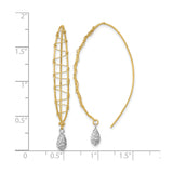 14k Two Tone Gold Drop Earrings with Wrapped Design and Diamond-Cut Teardrop Dangles