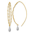 14k Two Tone Gold Drop Earrings with Wrapped Design and Diamond-Cut Teardrop Dangles