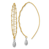 14k Two Tone Gold Drop Earrings with Wrapped Design and Diamond-Cut Teardrop Dangles