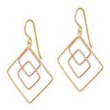 14k Yellow Gold Dangle Earrings with Interlocking Diamond-Shaped Frames in Two-Tone Design