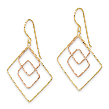 14k Yellow Gold Dangle Earrings with Interlocking Diamond-Shaped Frames in Two-Tone Design