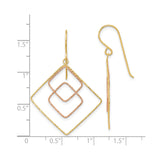 14k Yellow Gold Dangle Earrings with Interlocking Diamond-Shaped Frames in Two-Tone Design