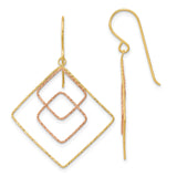 14k Yellow Gold Dangle Earrings with Interlocking Diamond-Shaped Frames in Two-Tone Design