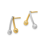 14k Two-Tone Gold Stud Earrings with Geometric Design and Textured Ball Accents