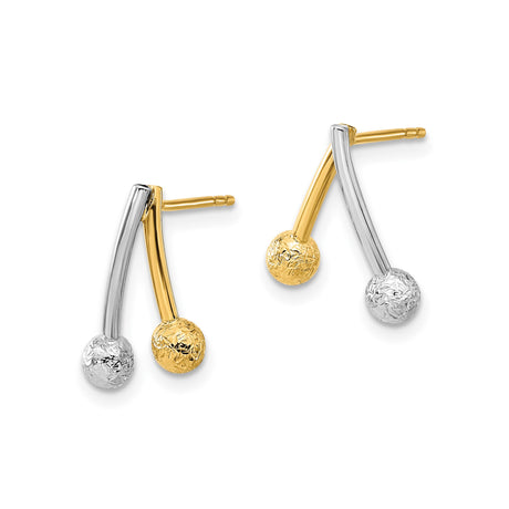 14k Two-Tone Gold Stud Earrings with Geometric Design and Textured Ball Accents