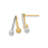14k Two-Tone Gold Stud Earrings with Geometric Design and Textured Ball Accents