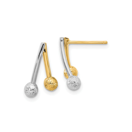 14k Two-Tone Gold Stud Earrings with Geometric Design and Textured Ball Accents