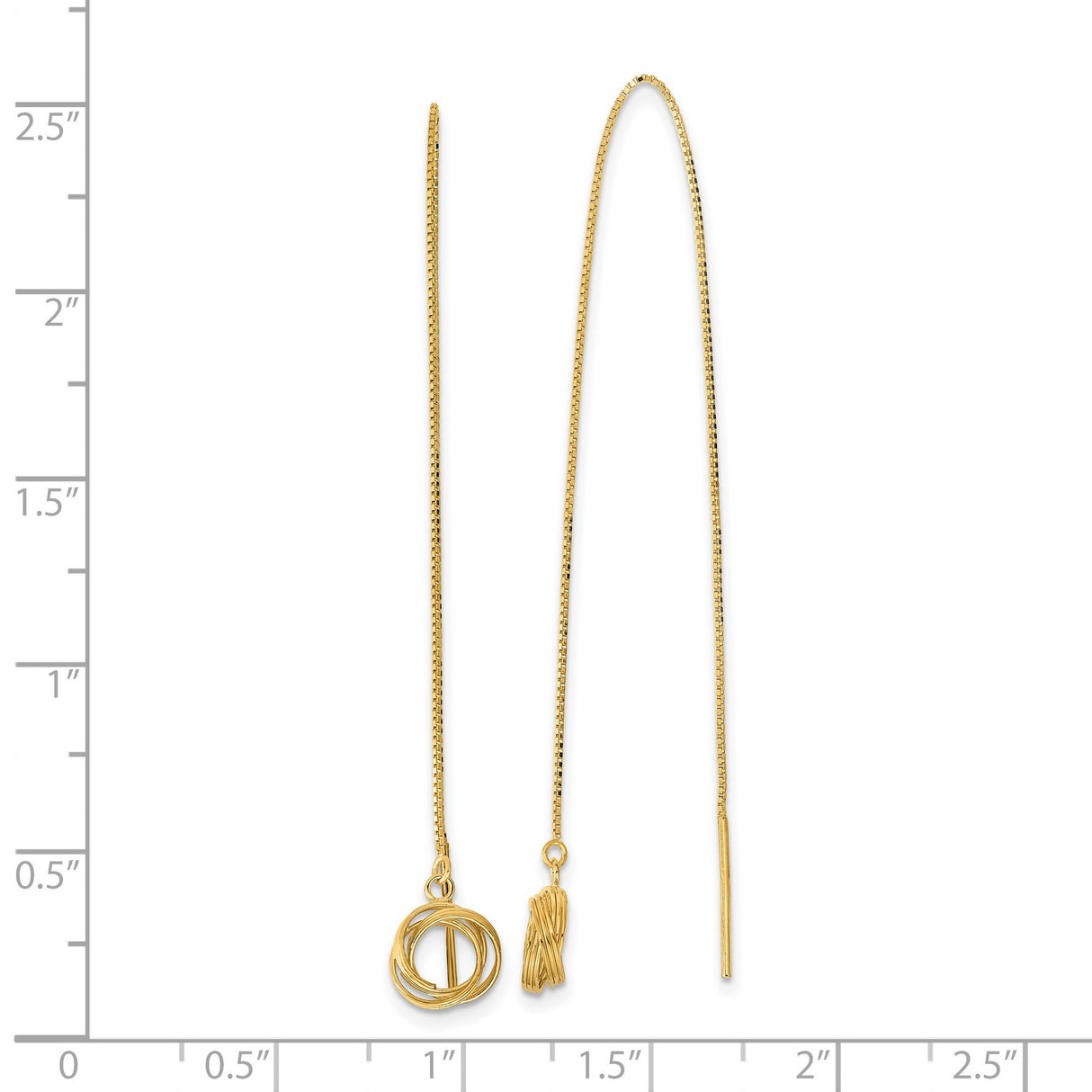 14k Yellow Gold Threader Earrings with Interlocking Circles and Polished Knot Design
