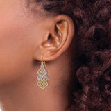 14k Tri-Color Gold Dangle Earrings, Layered Diamond Shape Filigree Design for Women