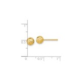 14k Yellow Gold Ball Stud Earrings, Diamond-Cut Textured Round Design, 6mm Posts