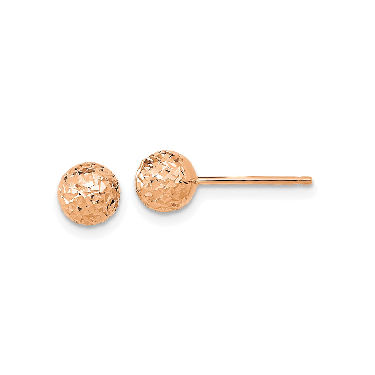 14k Rose Gold Stud Earrings, Diamond Cut Ball Design with Textured Finish