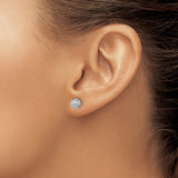 14k White Gold Ball Stud Earrings, Faceted Diamond-Cut Round Design, Polished Finish