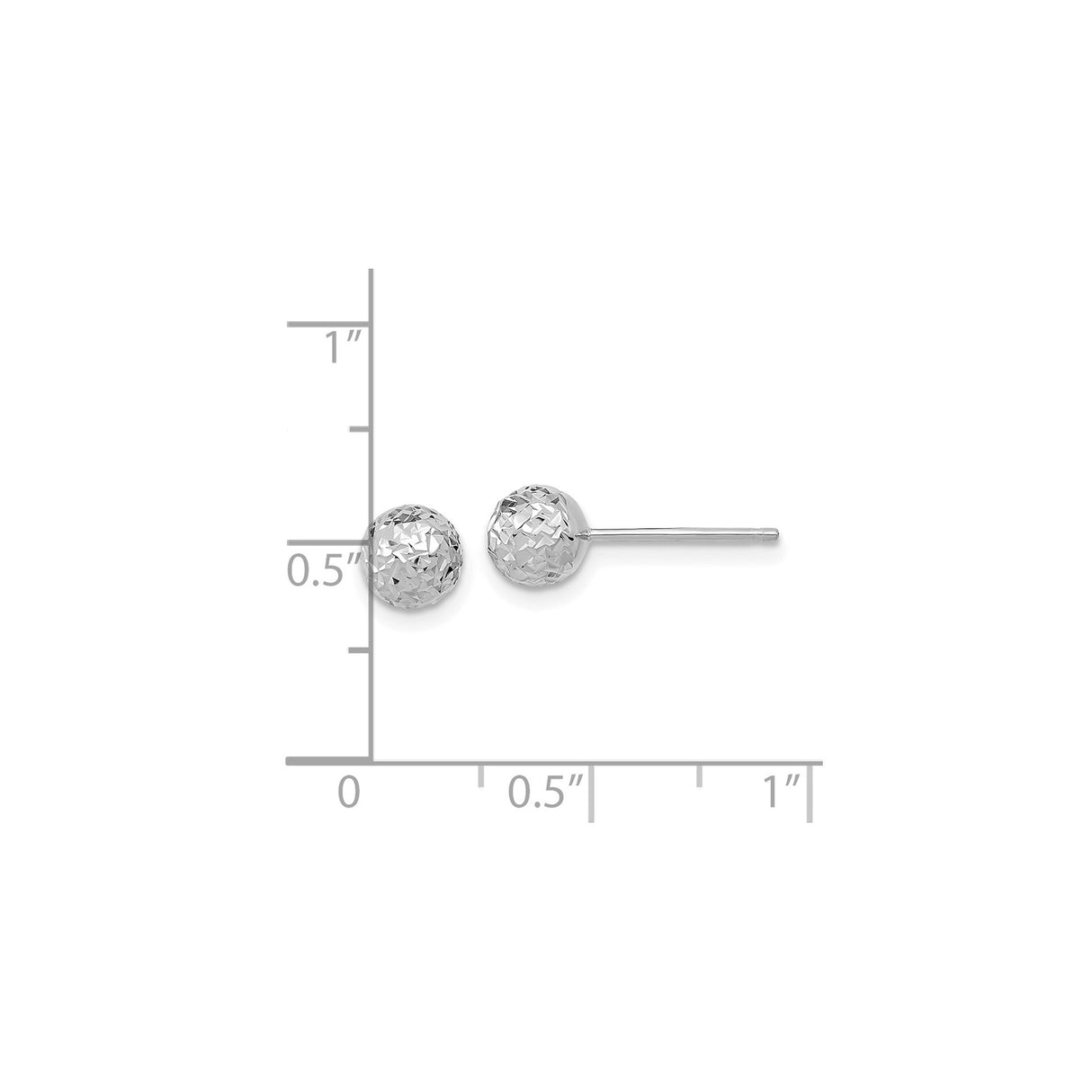 14k White Gold Ball Stud Earrings, Faceted Diamond-Cut Round Design, Polished Finish
