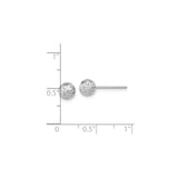 14k White Gold Ball Stud Earrings, Faceted Diamond-Cut Round Design, Polished Finish