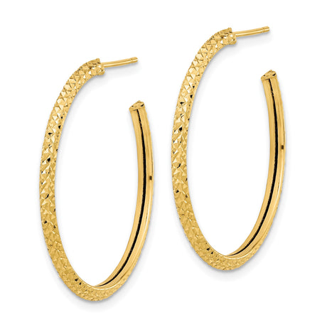 14k Yellow Gold Hoop Earrings, Diamond Cut Lightweight Textured Polished Design for Women