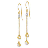14k Two-Tone Gold Dangle Earrings with Interlocking Open Circles and White Gold Bead Accents