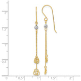14k Two-Tone Gold Dangle Earrings with Interlocking Open Circles and White Gold Bead Accents