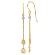 14k Two-Tone Gold Dangle Earrings with Interlocking Open Circles and White Gold Bead Accents