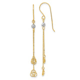 14k Two-Tone Gold Dangle Earrings with Interlocking Open Circles and White Gold Bead Accents