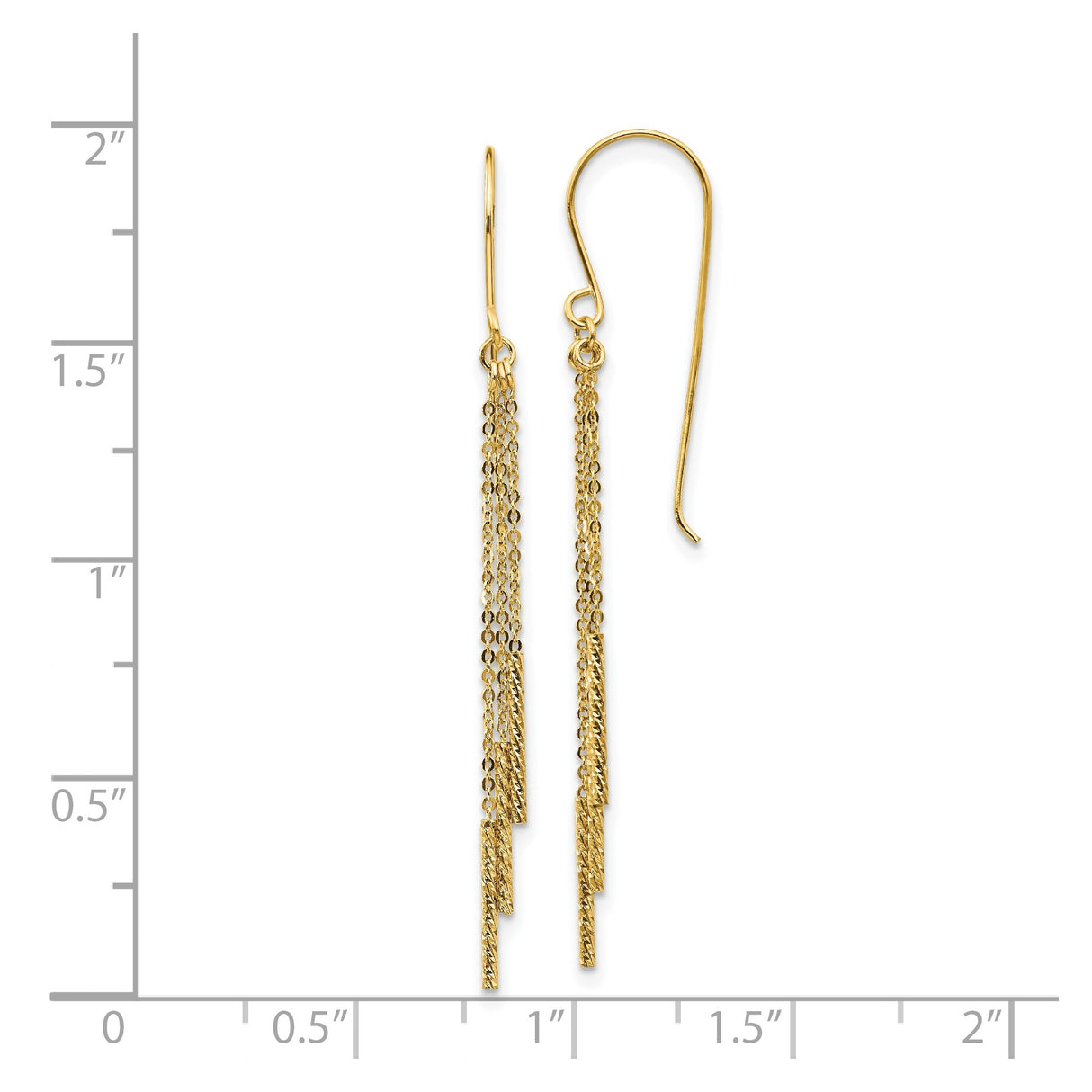 14k Yellow Gold Dangle Earrings with Cascading Fine Chains, Modern Minimalist Drop Design