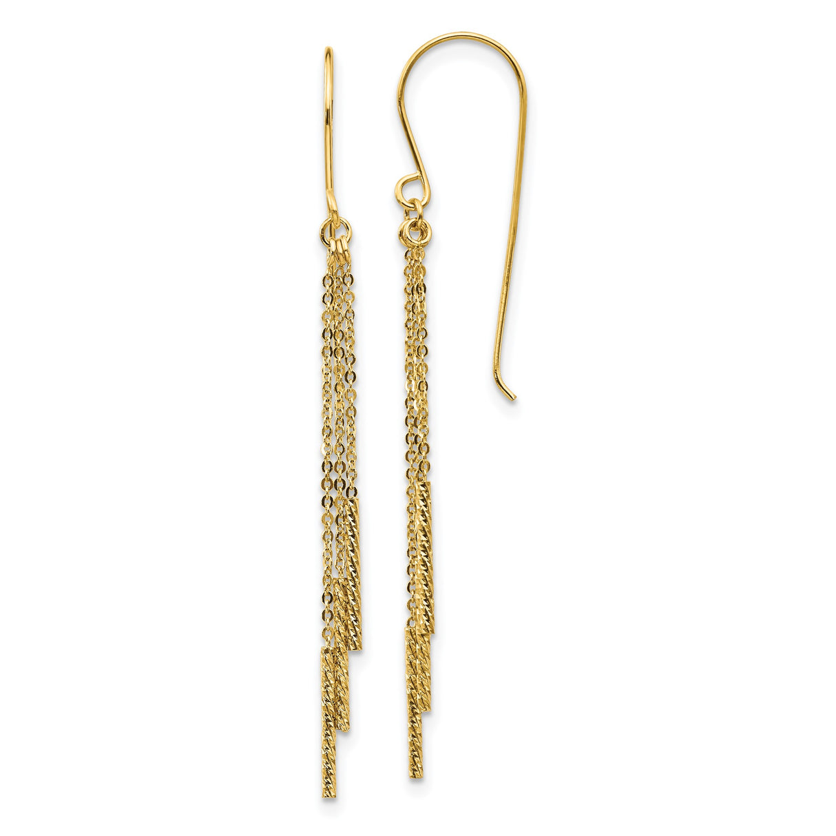 14k Yellow Gold Dangle Earrings with Cascading Fine Chains, Modern Minimalist Drop Design