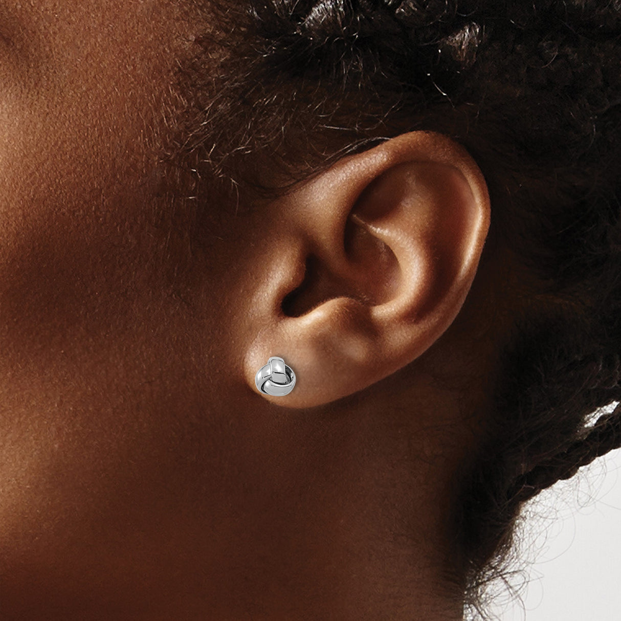 14k White Gold Love Knot Stud Earrings with Polished Interwoven Design