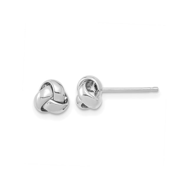 14k White Gold Love Knot Stud Earrings with Polished Interwoven Design