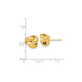 14k Yellow Gold Love Knot Stud Earrings, Polished Interwoven Design, Romantic Minimalist Jewelry