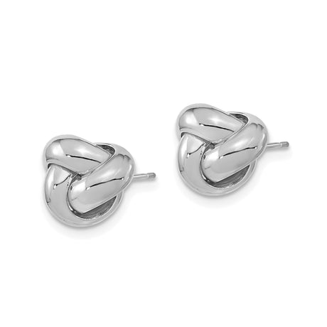 14k White Gold Love Knot Stud Earrings with Interwoven Polished Design