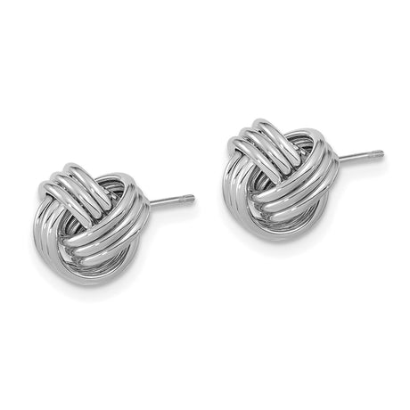 14k White Gold Love Knot Stud Earrings, Polished Interwoven Design for Women