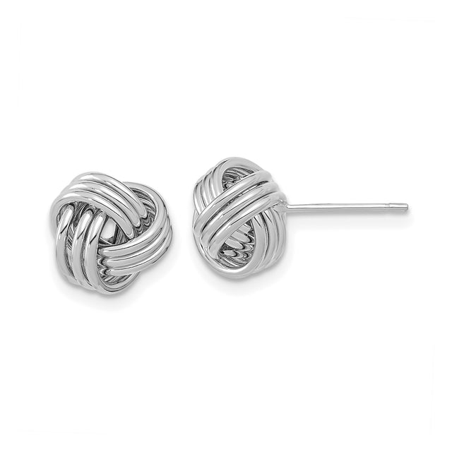 14k White Gold Love Knot Stud Earrings, Polished Interwoven Design for Women