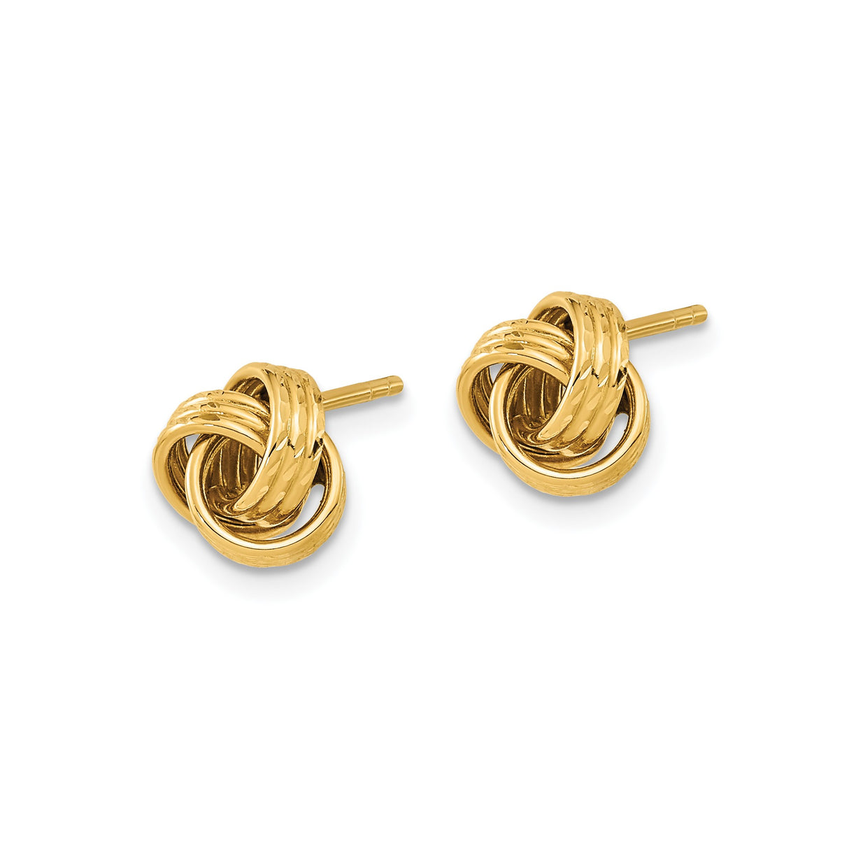 14k Yellow Gold Love Knot Stud Earrings with Textured Intertwined Loop Design for Women