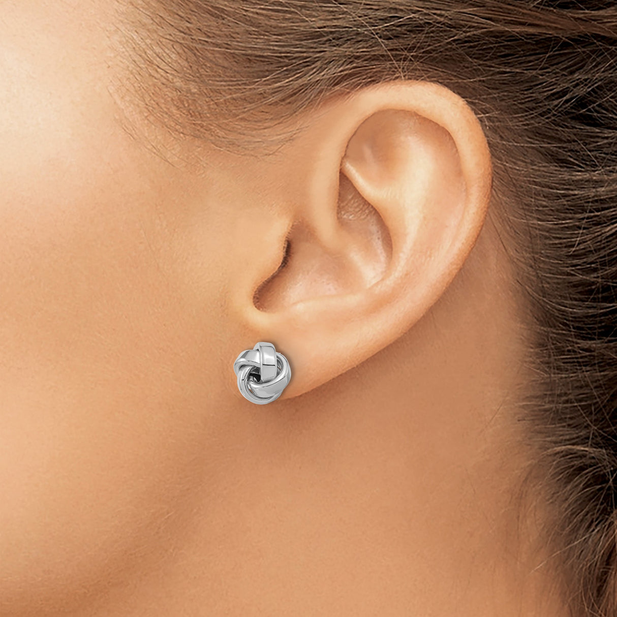 14k White Gold Love Knot Stud Earrings with Interwoven Design for Women
