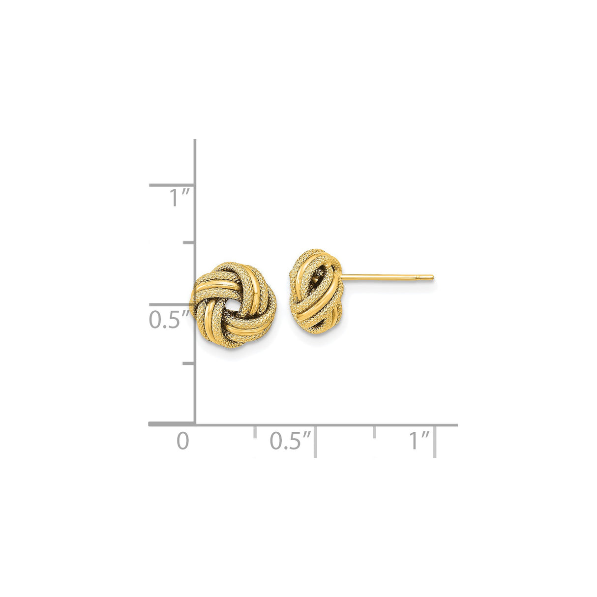 14k Yellow Gold Love Knot Stud Earrings with Polished and Textured Finish for Women