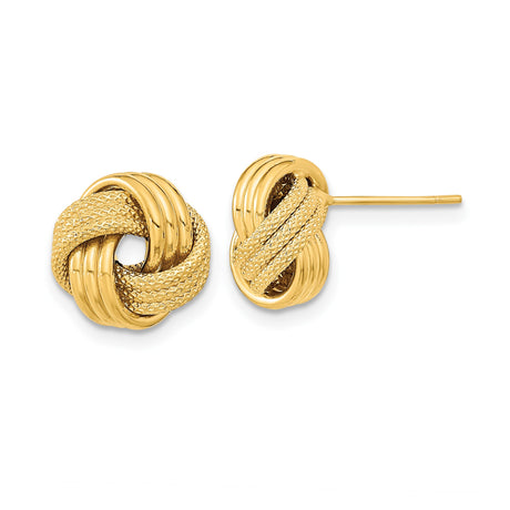 14k Yellow Gold Love Knot Stud Earrings, Textured and Polished Finish, Symbol of Unity and Eternal Love