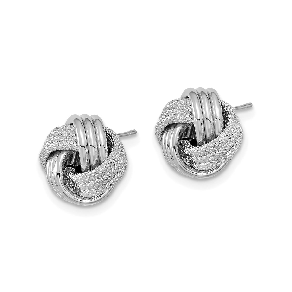 14k White Gold Love Knot Stud Earrings with Textured and Polished Finish for Women