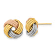 14k Tri Color Gold Love Knot Stud Earrings with Woven Design for Women