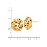 14k Yellow Gold Love Knot Stud Earrings with Woven Ridged Design for Women