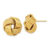 14k Yellow Gold Love Knot Stud Earrings with Textured and Polished Finish