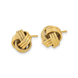 14k Yellow Gold Love Knot Stud Earrings, Intertwined Loop Design, Textured and Polished Finish