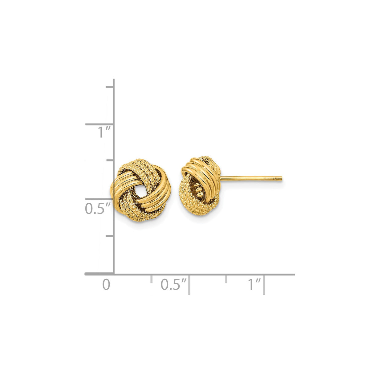 14k Yellow Gold Love Knot Stud Earrings, Intertwined Loop Design, Textured and Polished Finish