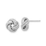 14k White Gold Love Knot Stud Earrings with Textured and Polished Finish for Women