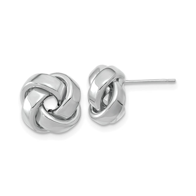 14k White Gold Love Knot Stud Earrings with Interwoven Design, Symbol of Unity and Eternal Love