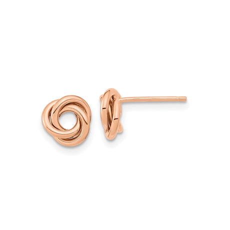 14k Rose Gold Love Knot Stud Earrings, Intertwined Design Symbolizing Unity and Eternal Love