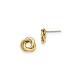 14k Yellow Gold Stud Earrings with Interlocking Love Knot Design, Polished and Hammered Finish