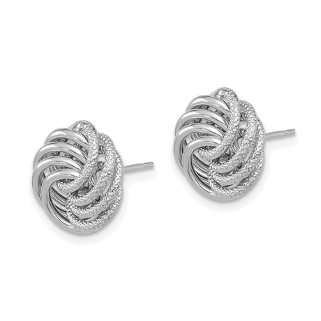 14k White Gold Love Knot Stud Earrings with Twisted Rope and Polished Loop Design