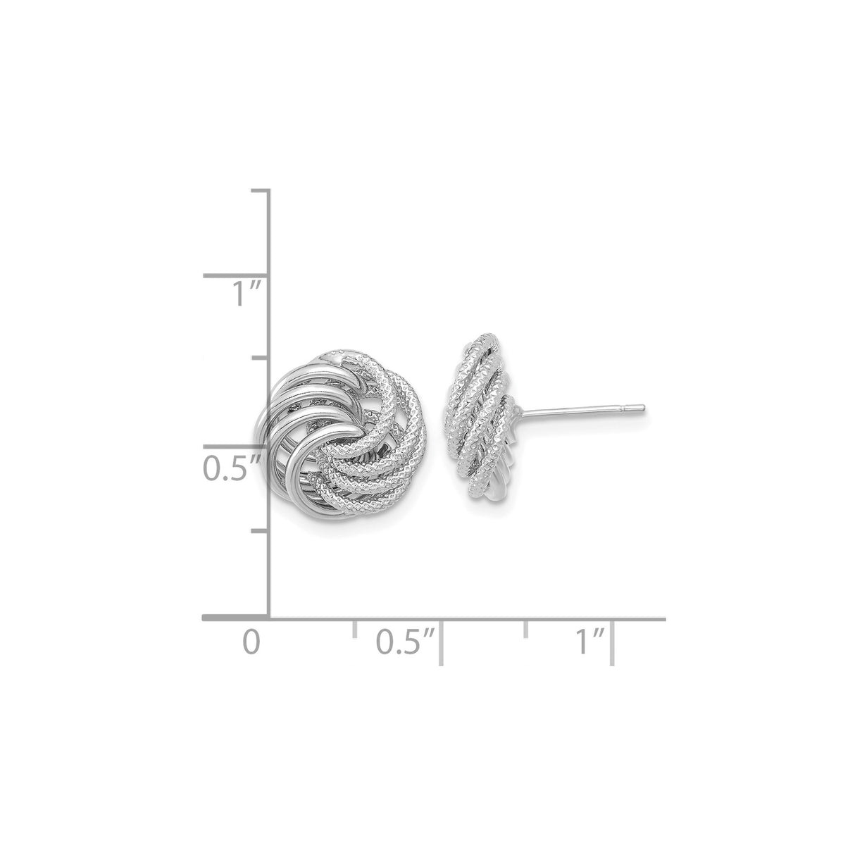 14k White Gold Love Knot Stud Earrings with Twisted Rope and Polished Loop Design
