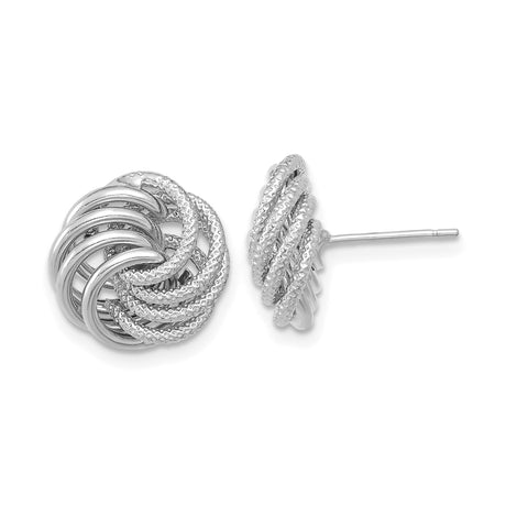 14k White Gold Love Knot Stud Earrings with Twisted Rope and Polished Loop Design