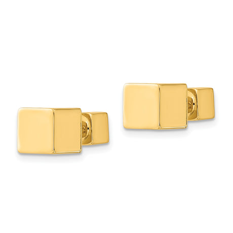14k Yellow Gold Square Stud Earrings, Modern Geometric Cube Design, Screwback Style for Men